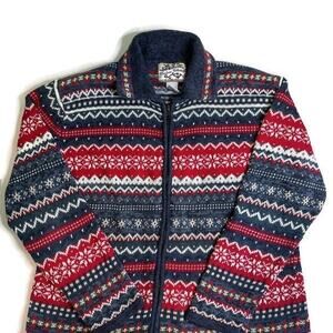 Heirloom Collectibles Striped Full Zip Cardigan Sweater Women Large Blue and Red